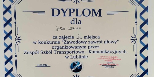 Dyplom dla Yakiva Ilveleva