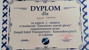Dyplom dla Yefrema Udovenko